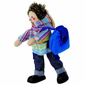 Kathe Kruse Dollhouse Doll - Boy with Backpack