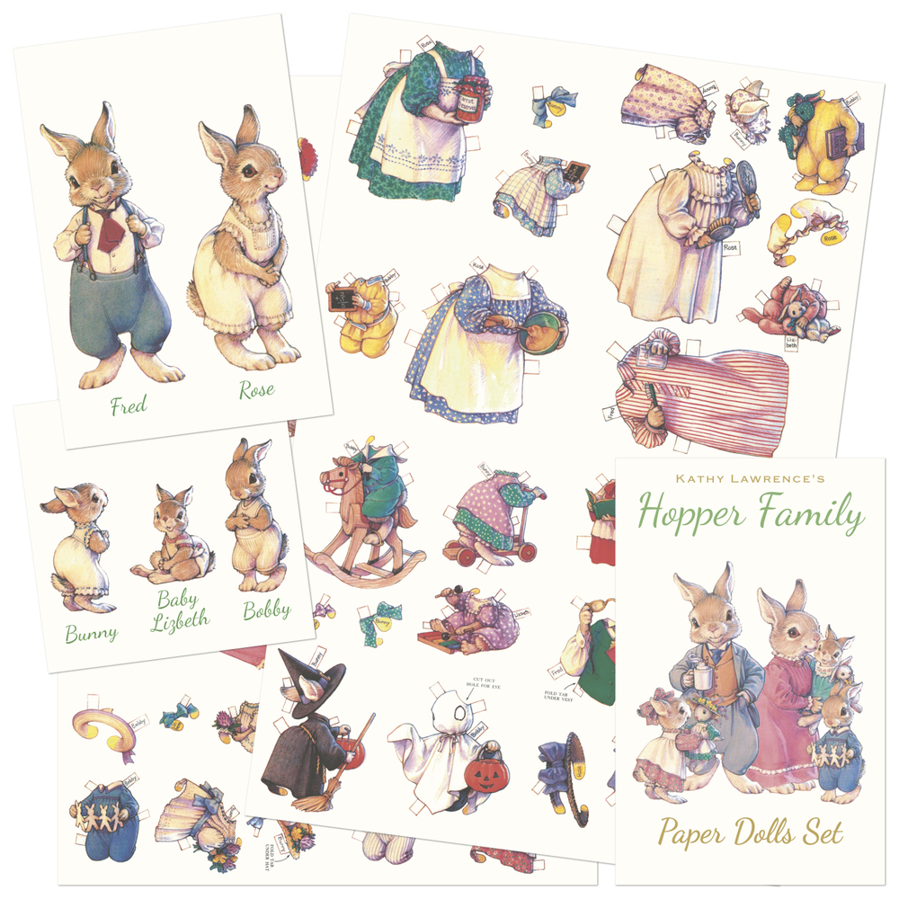Hopper Family Bunny Rabbit Vintage Style Paper Dolls Set  Fred and Bobby Hopper 
