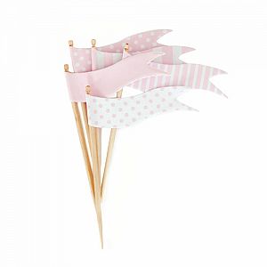 Marshmallow Pink Flags Cupcake Toppers