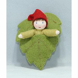 Forest Gnome Baby with Leaf Sack Felt Doll