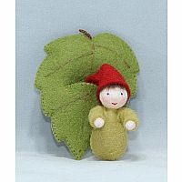 Forest Gnome Baby with Leaf Sack Felt Doll