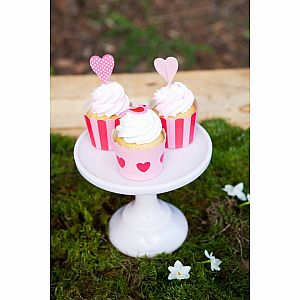 Pink Floss Hearts Cupcake Toppers