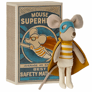 Maileg Super Hero Mouse, Little Brother in Matchbox