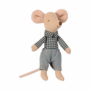 Maileg Little Brother Mouse in a Matchbox, Gingham Top