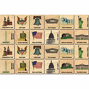 Wooden American Icons Memory Tiles