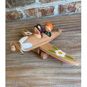 Wooden Airplane (with Flowers) and Peg Dolls by Gnezdo Toys
