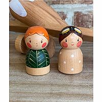 Wooden Airplane (with Flowers) and Peg Dolls by Gnezdo Toys
