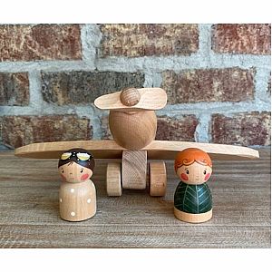 Wooden Airplane with Peg Dolls by Gnezdo Toys